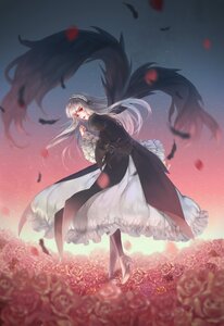 Rating: Safe Score: 0 Tags: 1girl absurdres bangs black_dress black_wings blurry boots closed_mouth commentary_request depth_of_field dress feathered_wings feathers floating_hair flower frilled_sleeves frills full_body gothic_lolita gown gradient gradient_background gradient_sky hairband hanayaka high_heel_boots high_heels highres image lolita_fashion lolita_hairband long_hair long_sleeves looking_at_viewer photoshop_(medium) pink_flower pink_rose red_eyes red_flower red_lips red_rose rose rozen_maiden silver_hair sky solo suigintou very_long_hair wide_sleeves wings User: admin