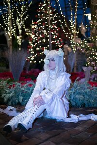 Rating: Safe Score: 0 Tags: 1girl blurry blurry_background christmas_tree depth_of_field flower hair_ornament kirakishou long_hair sitting solo white_dress white_hair User: admin
