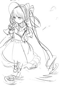 Rating: Safe Score: 0 Tags: 1girl bangs bow dress eyebrows_visible_through_hair full_body greyscale hat image long_hair long_sleeves monochrome ponytail shinku signature solo very_long_hair User: admin