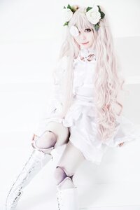 Rating: Safe Score: 0 Tags: 1girl dress flower frills hair_flower hair_ornament kirakishou long_hair rose sitting solo striped vertical_stripes white_dress white_flower white_hair white_theme User: admin