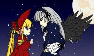 Rating: Safe Score: 0 Tags: 2girls black_wings blonde_hair dress flower full_moon hairband image lolita_hairband long_hair long_sleeves looking_at_another moon multiple_girls pair petals shinku silver_hair suigintou wings User: admin