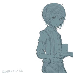 Rating: Safe Score: 0 Tags: 1girl bangs closed_mouth dated eyebrows_visible_through_hair hair_between_eyes holding image jacket long_sleeves looking_at_viewer monochrome shirt sketch solo souseiseki striped vertical_stripes User: admin