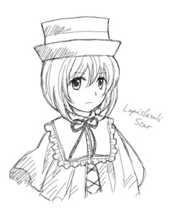 Rating: Safe Score: 0 Tags: 1girl artist_name bangs capelet closed_mouth dated eyebrows_visible_through_hair hat image looking_at_viewer monochrome neck_ribbon ribbon short_hair simple_background solo souseiseki white_background User: admin
