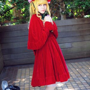 Rating: Safe Score: 0 Tags: 1girl blonde_hair blue_eyes blurry capelet dress long_hair long_sleeves looking_at_viewer outdoors red_dress shinku solo standing twintails User: admin