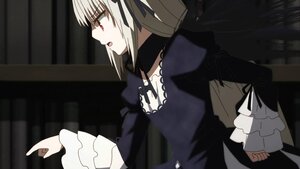 Rating: Safe Score: 0 Tags: 1girl black_dress dress frilled_sleeves frills image index_finger_raised juliet_sleeves long_hair long_sleeves open_mouth pointing profile puffy_sleeves red_eyes ribbon silver_hair solo suigintou upper_body very_long_hair User: admin