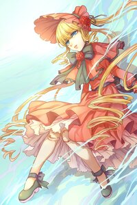 Rating: Safe Score: 0 Tags: 1girl blonde_hair blue_eyes bonnet bow bowtie capelet dress flower image long_hair looking_at_viewer red_dress red_flower red_rose ribbon rose shinku solo twintails very_long_hair water User: admin