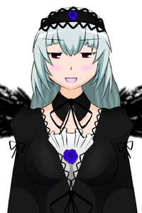 Rating: Safe Score: 0 Tags: 1girl black_dress blue_flower blush dress flower hairband image lolita_fashion lolita_hairband long_sleeves looking_at_viewer open_mouth red_eyes rose silver_hair simple_background smile solo suigintou upper_body white_background User: admin