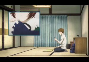 Rating: Safe Score: 0 Tags: 1boy 1girl blurry brown_hair depth_of_field emiya_shirou human indoors letterboxed long_sleeves pants sakurada_jun seiza sitting tatami User: admin