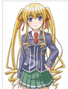 Rating: Safe Score: 0 Tags: 1girl blazer blonde_hair blue_eyes blush cowboy_shot drill_hair green_skirt hair_ribbon hand_on_hip image jacket long_hair long_sleeves looking_at_viewer necktie pleated_skirt ribbon rozen_maiden school_uniform shinku skirt smile solo striped tomokichi twin_drills twintails very_long_hair User: admin