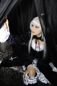 Rating: Safe Score: 0 Tags: 1girl choker cross doll_joints dress frills gothic_lolita lips lolita_fashion long_hair long_sleeves nail_polish red_eyes solo suigintou white_hair User: admin