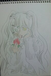 Rating: Safe Score: 0 Tags: 1girl dress flower food fruit hair_ornament image kirakishou long_hair rose solo strawberry traditional_media yellow_eyes User: admin