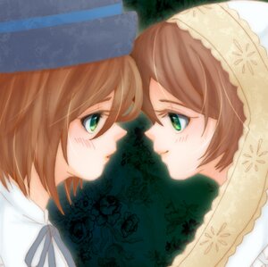 Rating: Safe Score: 0 Tags: 2girls blush brown_hair eye_contact flower from_side green_eyes hat image looking_at_another multiple_girls pair profile ribbon rose short_hair siblings sisters souseiseki suiseiseki twins User: admin
