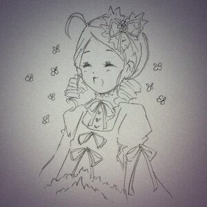 Rating: Safe Score: 0 Tags: 1girl ahoge blue_butterfly bug butterfly butterfly_hair_ornament closed_eyes dress drill_hair hair_ornament image insect kanaria monochrome open_mouth photo puffy_sleeves ribbon sketch solo traditional_media twin_drills User: admin