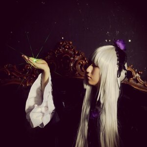 Rating: Safe Score: 0 Tags: 1girl bangs blunt_bangs closed_eyes dress flower hair_ornament long_hair night profile sky solo star_(sky) suigintou User: admin