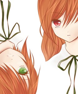 Rating: Safe Score: 0 Tags: 1girl black_ribbon green_eyes green_neckwear green_ribbon hair_over_one_eye image looking_at_viewer neck_ribbon orange_hair pair purple_ribbon red_eyes ribbon short_hair simple_background souseiseki striped striped_background suiseiseki vertical_stripes white_background User: admin