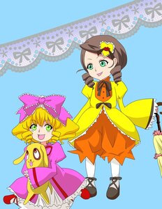 Rating: Safe Score: 0 Tags: 2girls blonde_hair blue_background bow brown_hair bug butterfly dress drill_hair green_eyes hair_bow hina_ichigo hinaichigo image insect kanaria multiple_girls open_mouth pair pantyhose pink_bow smile twin_drills User: admin