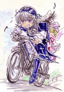 Rating: Safe Score: 0 Tags: 2girls bicycle blonde_hair clenched_teeth dress feathers flying_sweatdrops frills ground_vehicle hairband hinaichigo image juliet_sleeves long_hair long_sleeves multiple_girls pair riding silver_hair suigintou teeth wings User: admin