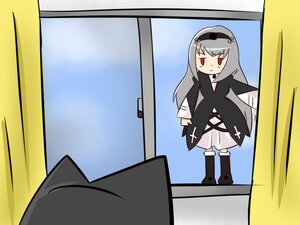Rating: Safe Score: 0 Tags: 1girl black_hairband comic curtains dress expressionless hairband image long_hair long_sleeves red_eyes solo standing suigintou User: admin