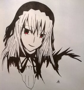 Rating: Safe Score: 0 Tags: 1girl bangs dress eyebrows_visible_through_hair grey_background half-closed_eyes image long_hair looking_at_viewer monochrome red_eyes ribbon simple_background smile solo suigintou upper_body User: admin