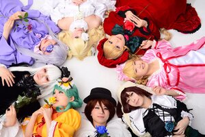 Rating: Safe Score: 0 Tags: 6+girls blonde_hair blue_eyes blue_flower bow brown_hair bug butterfly dress eyepatch flower frills hair_ornament hat insect long_hair mask multiple_cosplay multiple_girls realistic rose short_hair tagme User: admin