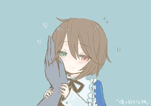 Rating: Safe Score: 0 Tags: 1girl blush brown_hair closed_mouth dress flying_sweatdrops heart heterochromia image long_sleeves red_eyes ribbon short_hair simple_background smile solo souseiseki User: admin