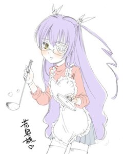 Rating: Safe Score: 0 Tags: 1girl apron barasuishou blush glasses hair_ribbon image long_hair long_sleeves purple_hair ribbon skirt solo striped thighhighs white_legwear yellow_eyes User: admin