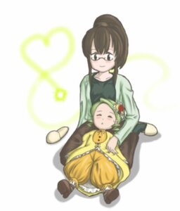 Rating: Safe Score: 0 Tags: 2girls auto_tagged blurry blurry_foreground brown_hair depth_of_field dress glasses heart image kanaria kusabue_mitsu long_sleeves multiple_girls ponytail sitting smile solo User: admin