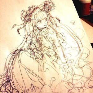 Rating: Safe Score: 0 Tags: 1girl dress flower frills hairband image lolita_hairband long_hair long_sleeves monochrome rose shinku sketch smile solo suigintou very_long_hair User: admin