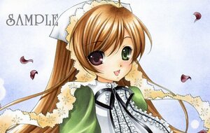 Rating: Safe Score: 0 Tags: 1girl :d blush brown_hair dress flower frills green_dress green_eyes hat heterochromia image long_hair long_sleeves looking_at_viewer open_mouth petals ribbon smile solo suiseiseki User: admin