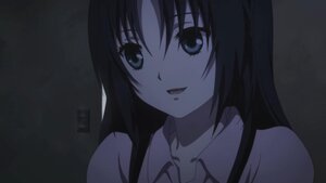 Rating: Safe Score: 0 Tags: 1girl :d bangs bare_shoulders collarbone human image kakizaki_megu long_hair looking_at_viewer monochrome open_mouth screenshot smile solo User: admin