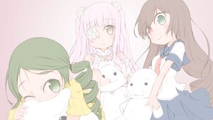 Rating: Safe Score: 0 Tags: 3girls brown_hair drill_hair eyepatch green_eyes green_hair hair_ornament image kanaria long_hair multiple multiple_girls one_eye_closed pink_hair school_uniform serafuku skirt smile tagme twintails User: admin