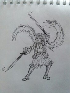 Rating: Safe Score: 0 Tags: 1girl armor dress full_body greyscale holding holding_sword image jewelry monochrome solo suigintou sword traditional_media weapon wings User: admin