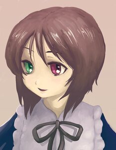 Rating: Safe Score: 0 Tags: 1girl :d bangs black_ribbon brown_hair green_eyes heterochromia image looking_at_viewer neck_ribbon open_mouth red_eyes ribbon short_hair simple_background smile solo souseiseki swept_bangs upper_body User: admin