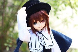 Rating: Safe Score: 0 Tags: 1girl bangs black_ribbon blurry blurry_background brown_hair closed_mouth collar depth_of_field doll dress frills green_eyes hat heterochromia long_sleeves looking_at_viewer outdoors red_eyes ribbon solo souseiseki suiseiseki upper_body User: admin