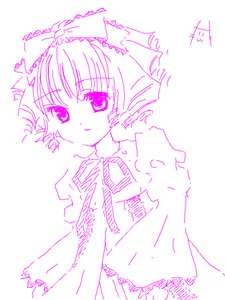 Rating: Safe Score: 0 Tags: 1girl artist_name blush bow dated hair_bow hinaichigo image looking_at_viewer monochrome short_hair signature solo white_background User: admin