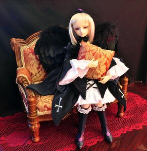 Rating: Safe Score: 0 Tags: 1girl bangs black_eyes black_legwear blonde_hair book doll dress frills full_body hairband holding long_sleeves shoes solo standing suigintou thighhighs zettai_ryouiki User: admin