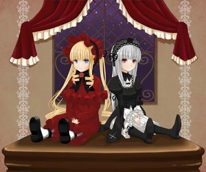 Rating: Safe Score: 0 Tags: 2girls blonde_hair blue_eyes bonnet curtains dress hairband image lolita_fashion long_hair long_sleeves looking_at_viewer multiple_girls pair red_eyes rose shinku shoes silver_hair sitting smile suigintou window User: admin