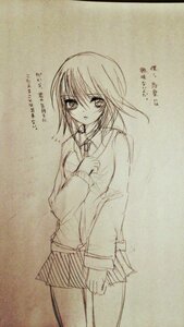 Rating: Safe Score: 0 Tags: 1girl cowboy_shot human image jacket kashiwaba_tomoe long_sleeves looking_at_viewer monochrome pleated_skirt school_uniform sketch skirt solo standing traditional_media User: admin