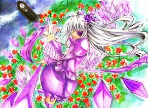 Rating: Safe Score: 0 Tags: 1girl barasuishou dress flower hair_ornament image long_hair long_sleeves purple_dress purple_eyes purple_legwear red_flower red_rose rose smile solo suigintou very_long_hair wings User: admin