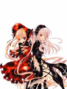 Rating: Safe Score: 0 Tags: 2girls black_dress blonde_hair dress frills hairband image long_hair long_sleeves looking_at_viewer looking_back multiple_girls pair shinku silver_hair simple_background standing suigintou very_long_hair wings User: admin