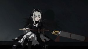 Rating: Safe Score: 0 Tags: 1girl bangs black_background black_dress black_legwear closed_eyes closed_mouth cross dark dress frills gothic_lolita hairband holding image instrument lolita_fashion long_hair long_sleeves silver_hair sitting solo suigintou very_long_hair User: admin