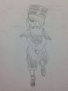 Rating: Safe Score: 0 Tags: 1girl :d blush eyebrows_visible_through_hair full_body greyscale hat image long_sleeves looking_at_viewer looking_back monochrome open_mouth photo shoes short_hair sketch smile socks solo souseiseki standing traditional_media wings User: admin