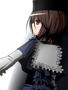 Rating: Safe Score: 0 Tags: 1girl brown_hair capelet closed_mouth dress frills hat image long_sleeves looking_at_viewer looking_back nishizumi_maho red_eyes short_hair solo souseiseki User: admin