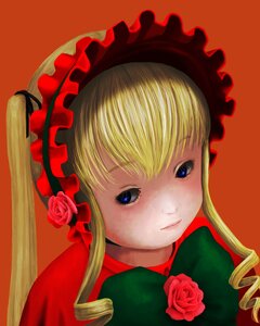 Rating: Safe Score: 0 Tags: 1girl blonde_hair blue_eyes bow drill_hair flower green_bow hat image long_hair looking_at_viewer pink_rose portrait red_flower red_rose rose shinku simple_background solo User: admin
