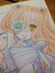 Rating: Safe Score: 0 Tags: 2girls blonde_hair dress finger_to_mouth flower frills hair_flower hair_ornament image kirakishou long_hair marker_(medium) multiple_girls pastel_(medium) rose shikishi smile solo traditional_media watercolor_(medium) yellow_eyes User: admin