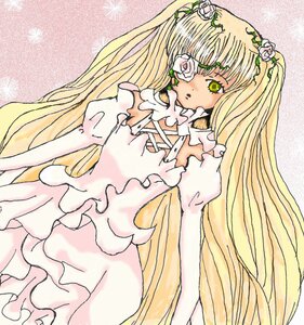 Rating: Safe Score: 0 Tags: 1girl bangs blonde_hair blunt_bangs dress eyepatch flower frills hair_flower image joints kirakishou long_hair puffy_sleeves rose solo two_side_up very_long_hair User: admin