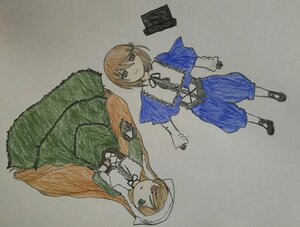 Rating: Safe Score: 0 Tags: 2girls blonde_hair blue_eyes brown_hair capelet dress green_dress green_eyes heterochromia image long_hair long_sleeves looking_at_viewer multiple_girls open_mouth pair red_eyes ribbon short_hair siblings simple_background sisters souseiseki suiseiseki traditional_media twins User: admin