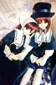 Rating: Safe Score: 0 Tags: 2girls brown_hair capelet doll dress frills hat heterochromia long_sleeves looking_at_viewer multiple_dolls multiple_girls red_eyes short_hair siblings sisters smile souseiseki suiseiseki tagme top_hat twins User: admin