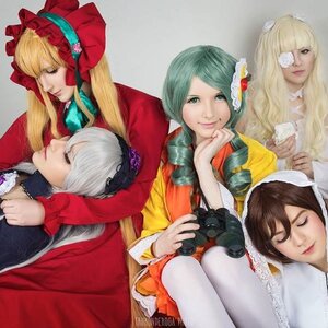 Rating: Safe Score: 0 Tags: blonde_hair brown_hair closed_eyes couch eyepatch flower green_hair hair_ornament kanaria long_hair multiple_cosplay multiple_girls realistic shinku suigintou tagme User: admin