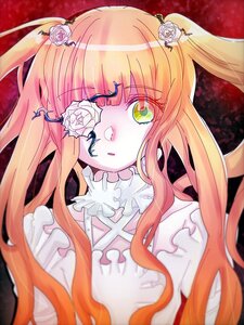Rating: Safe Score: 0 Tags: 1girl bangs blonde_hair dress eyepatch flower frills hair_flower hair_ornament image kirakishou long_hair orange_hair rose solo thorns two_side_up upper_body white_flower white_rose User: admin